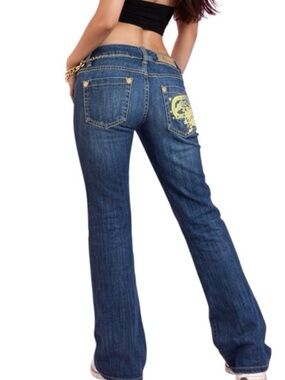 Y2K Ecko Red Bootcut Jeans Tag 3 US 2 Gold Embroidered Rhino Low Rise